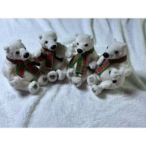 Coca-Cola Polar Bear Plush Set Christmas Holiday‎ Scarves Bean Bag 4-Piece